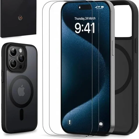 OKIMI YONI iPhone 15 Pro Case | MagSafe | Shockproof Black Full-Body Cover - Picture 1 of 4